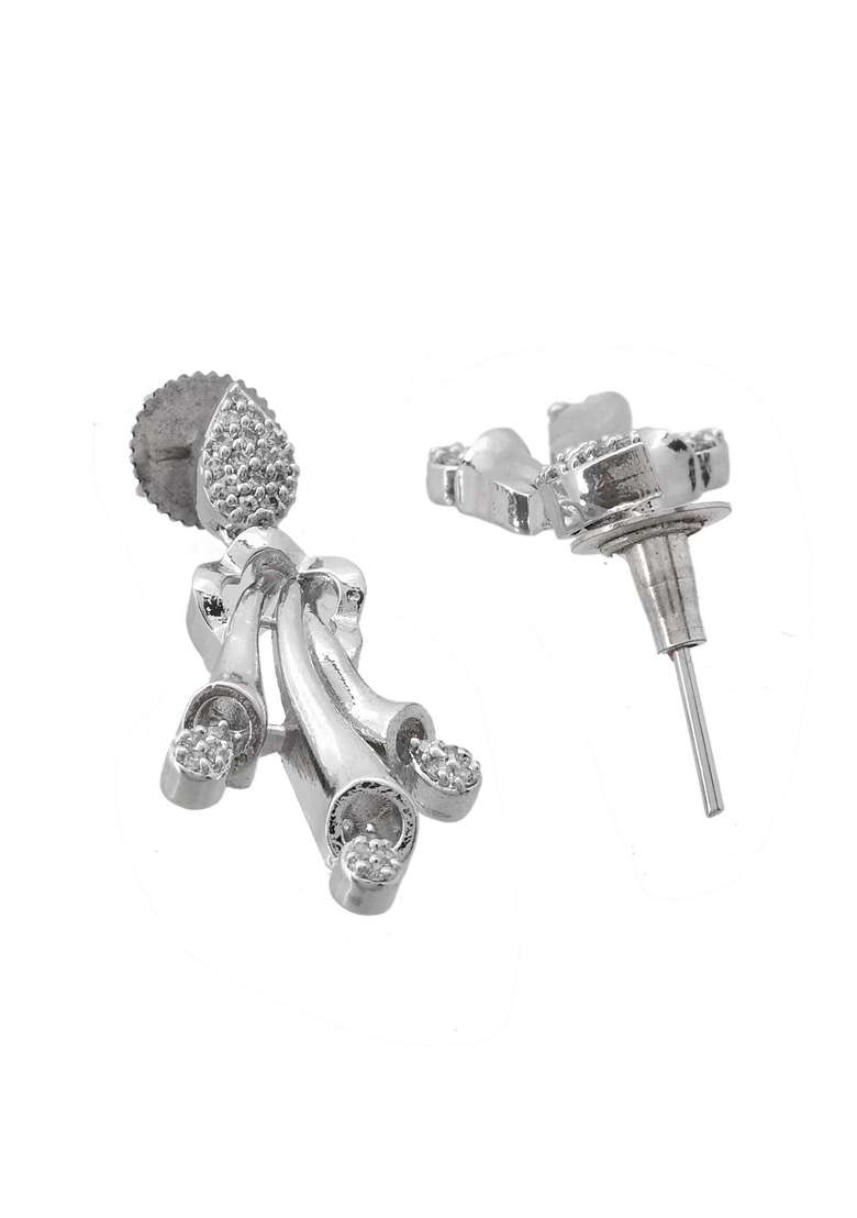 Silver Plated Ad Stone Studded Designer Necklace With Earrings Set - Indya