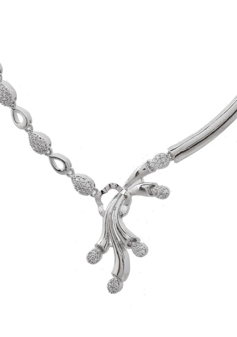 Silver Plated Ad Stone Studded Designer Necklace With Earrings Set