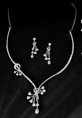 Silver Plated Ad Stone Studded Designer Necklace With Earrings Set