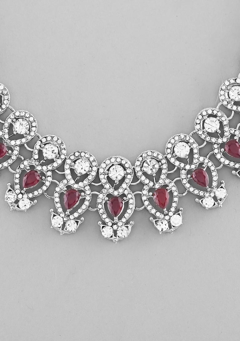 Pink Ad Stone Studded Necklace Set With Mangtikka