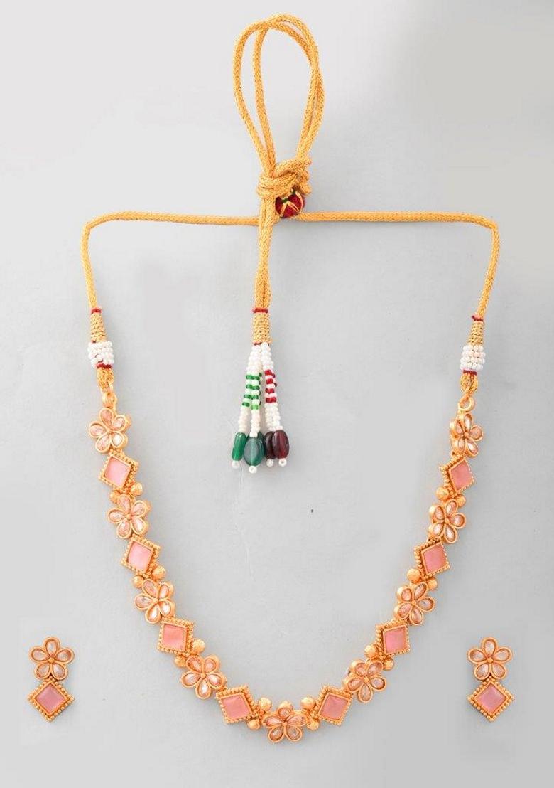 Gold Tone Kundan And Stone Studded Necklace Set