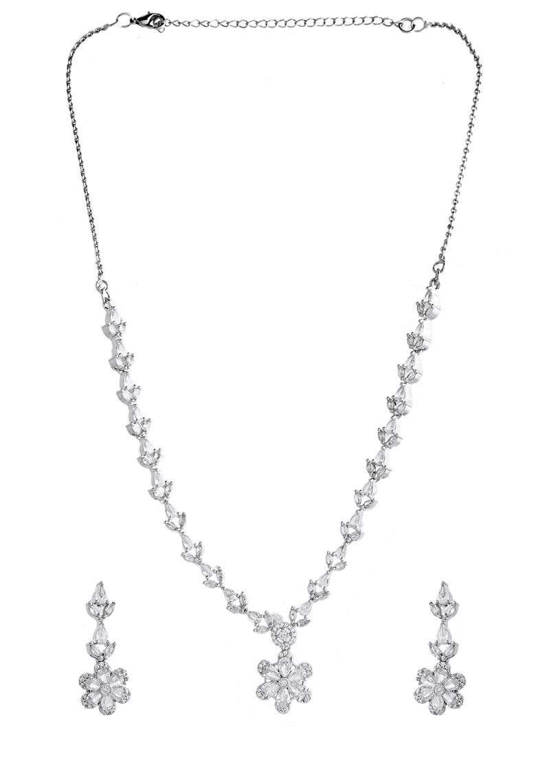 Silver Plated Floral Ad Necklace Set