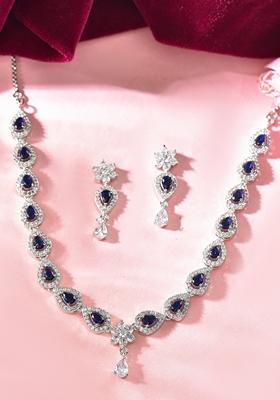 Dark Blue Dark Stone Tear Drop Shaped Ad Necklace Set