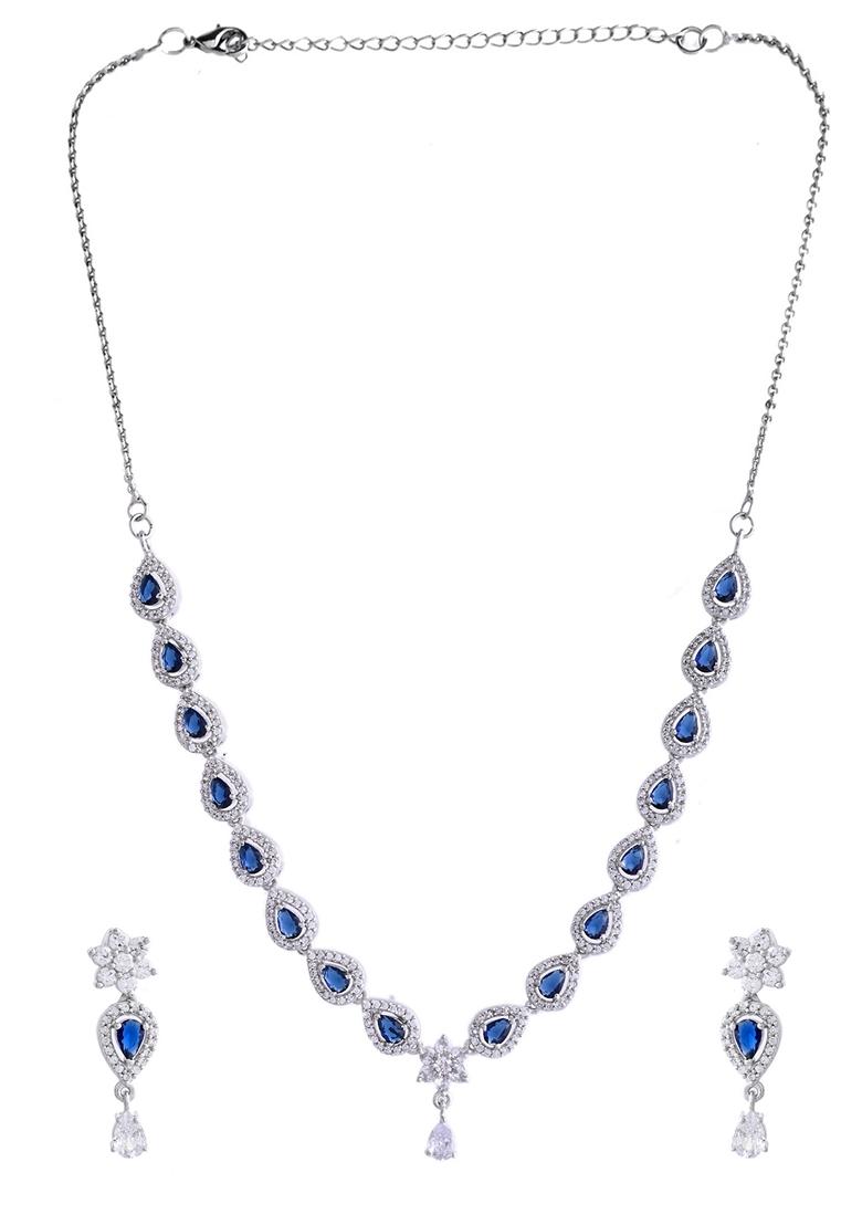 Dark Blue Dark Stone Tear Drop Shaped Ad Necklace Set