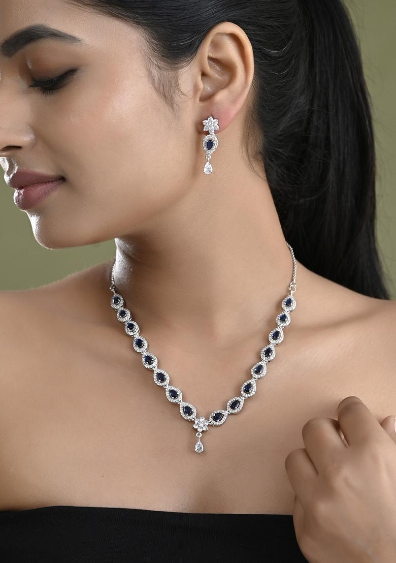 Dark Blue Dark Stone Tear Drop Shaped Ad Necklace Set