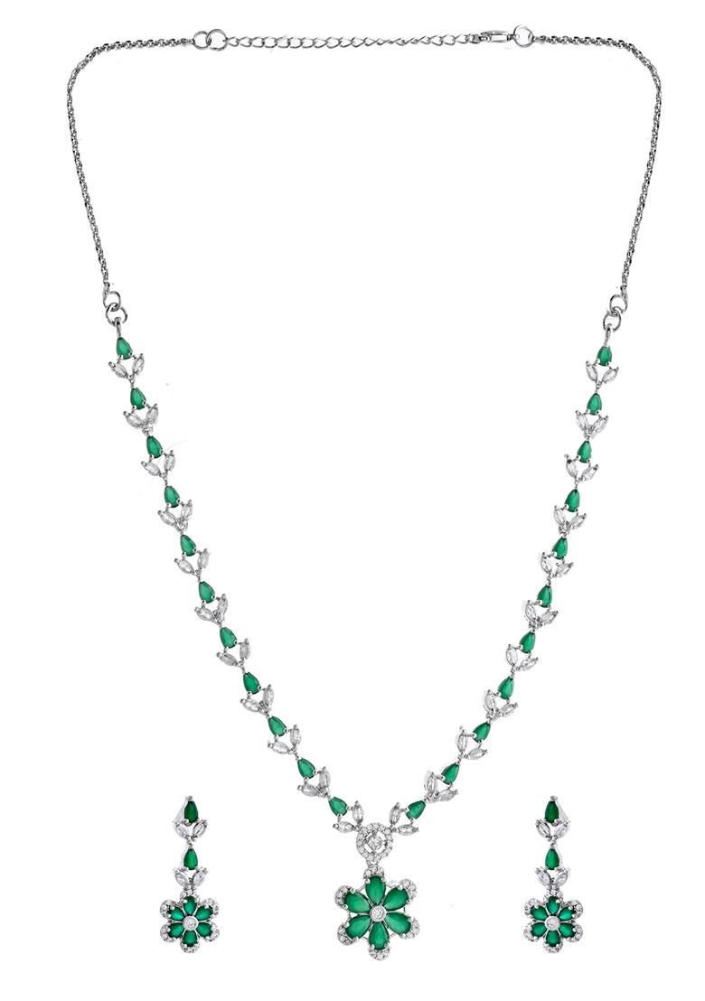 Green Green Stone Floral Ad Necklace Set