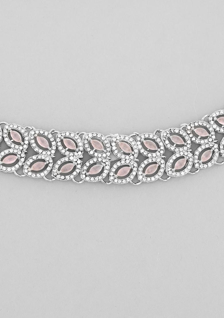 Baby Pink Ad Stone Studded Necklace Set With Mangtikka