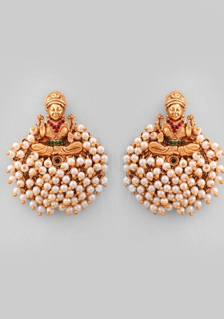 Gold South Indian Traditional Copper Necklace With Earrings Set