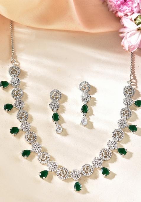 Green Green Stone Cricular Ad Necklace Set