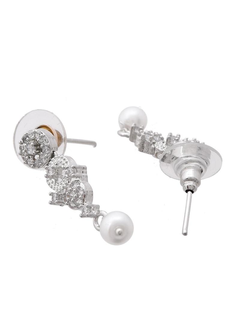 Silver Plated Ad Stone Geometrical Shaped Necklace And Earrings Set