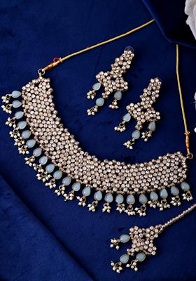 Gold Stone Studded With Classic Choker Set