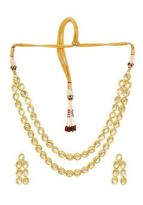 Gold Plated White Kundan Stone Earring With Necklace Set