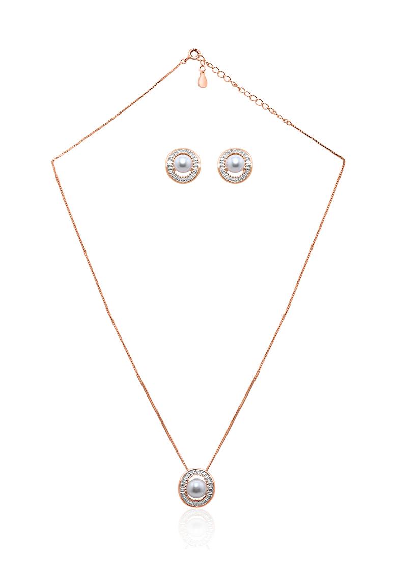 925 Pure Silver Zircon Studded Rose Gold Chain Pendant Set