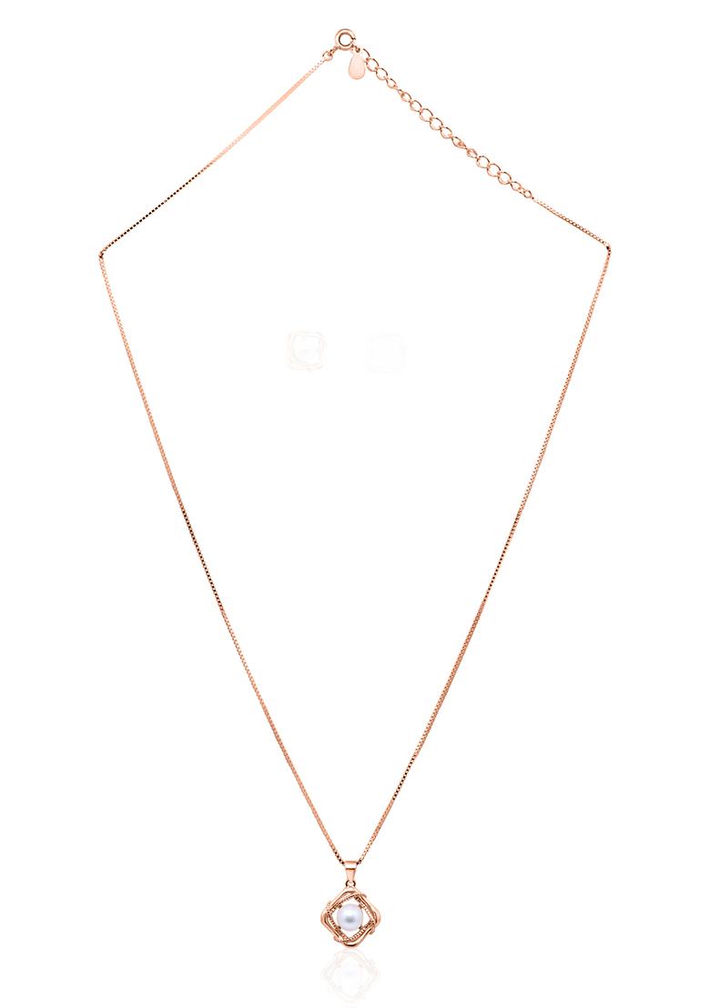 925 Pure Silver Rose Gold Pearl Chain Pendant Set