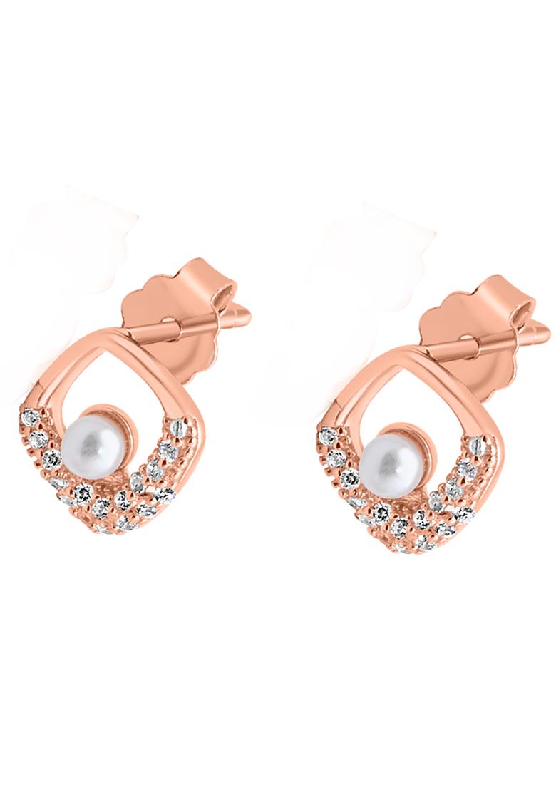 925 Pure Silver Zircon Studded Rose Gold Chain Pendant Set