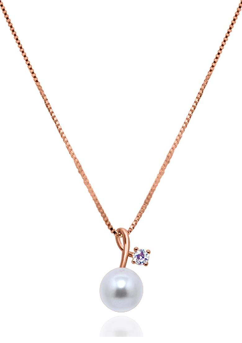925 Pure Silver Rose Gold Pearl Chain Pendant Set