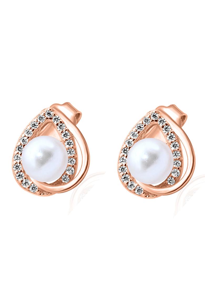 925 Pure Silver Zircon Studded Rose Gold Chain Pendant Set