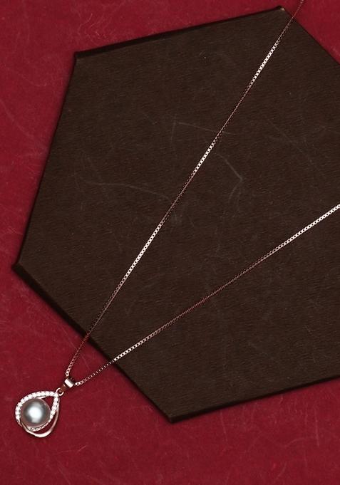 925 Pure Silver Zircon Studded Rose Gold Chain Pendant Set