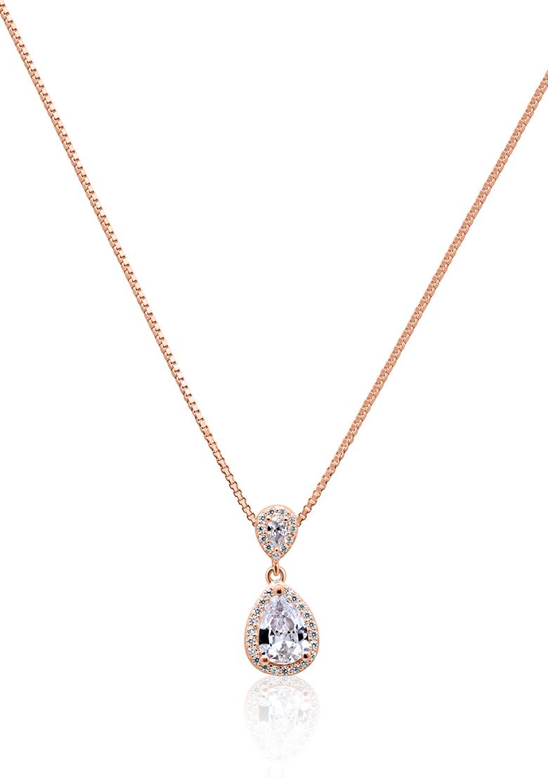 925 Pure Silver Zircon Studded Rose Gold Chain Pendant Set