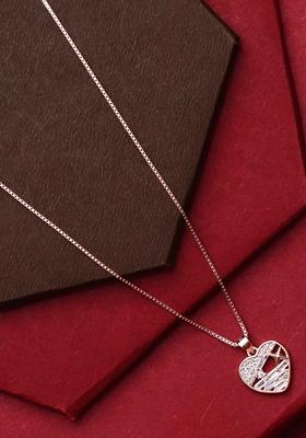 925 Pure Silver Zircon Studded Rose Gold Chain Pendant Set