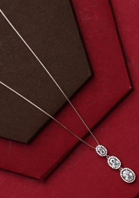 925 Pure Silver Zircon Studded Rose Gold Chain Pendant Set