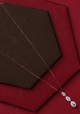 925 Pure Silver Zircon Studded Rose Gold Chain Pendant Set