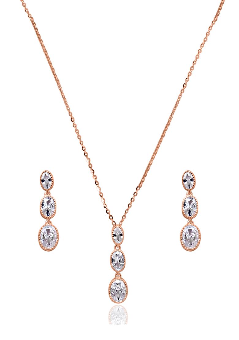 925 Pure Silver Zircon Studded Rose Gold Chain Pendant Set
