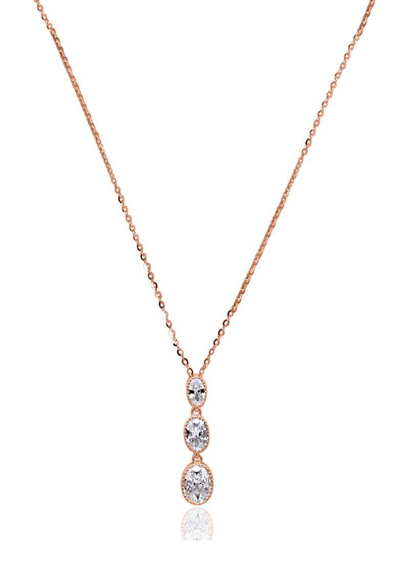 925 Pure Silver Zircon Studded Rose Gold Chain Pendant Set