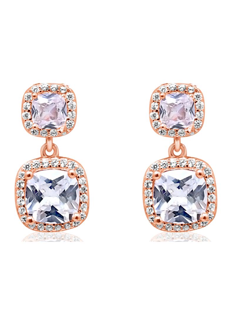 925 Pure Silver Zircon Studded Rose Gold Chain Pendant Set