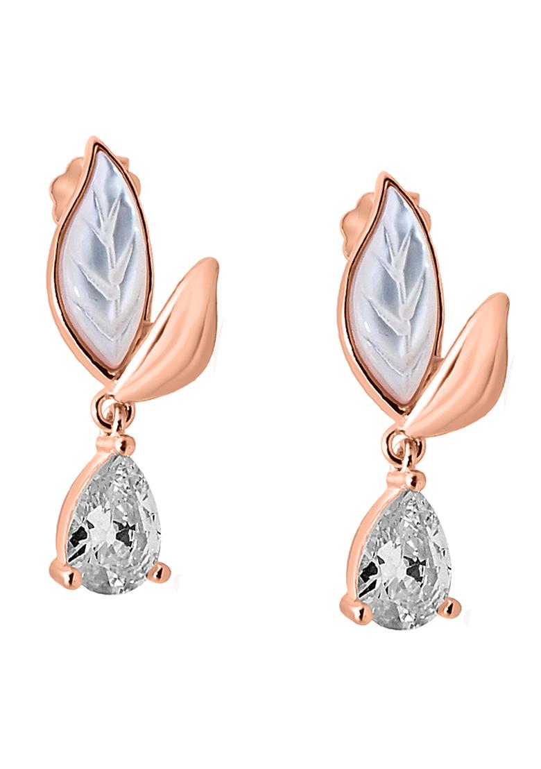 925 Pure Silver Zircon Studded Rose Gold Chain Pendant Set