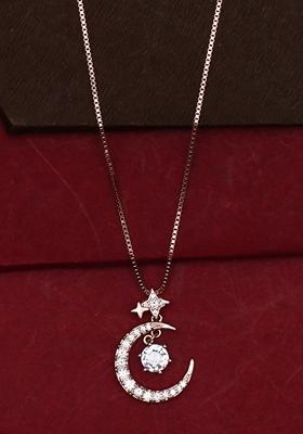 925 Pure Silver Zircon Studded Rose Gold Chain Pendant Set