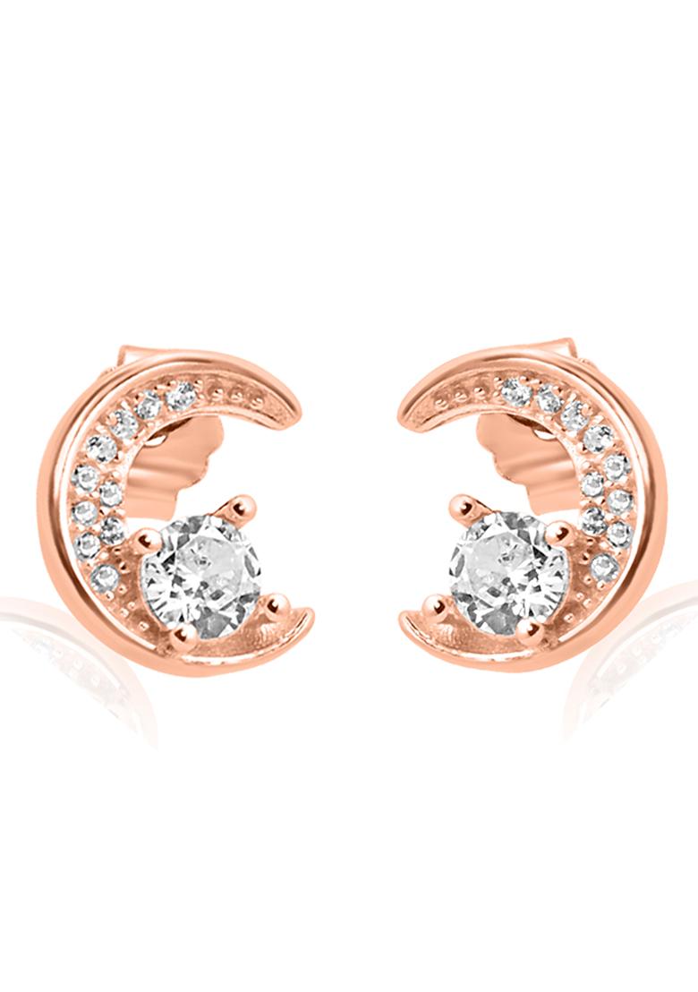 925 Pure Silver Zircon Studded Rose Gold Chain Pendant Set