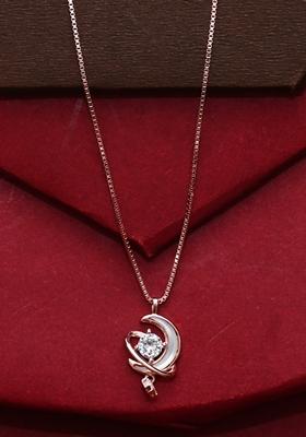 925 Pure Silver Zircon Studded Rose Gold Chain Pendant Set