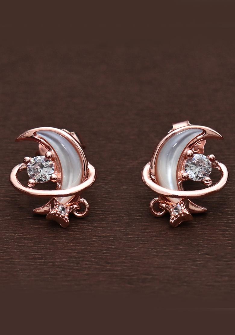 925 Pure Silver Zircon Studded Rose Gold Chain Pendant Set