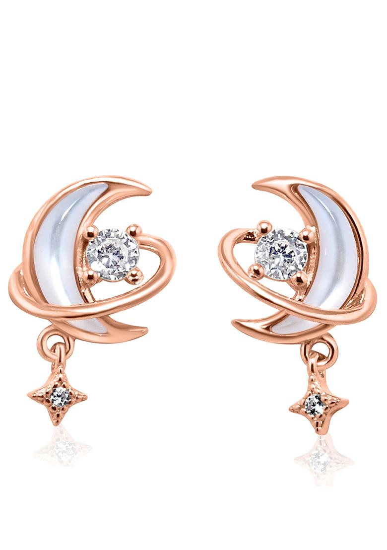 925 Pure Silver Zircon Studded Rose Gold Chain Pendant Set