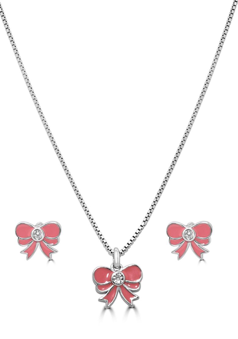Peach 925 Pure Silver Butterfly Inspired Chain Pendant Set