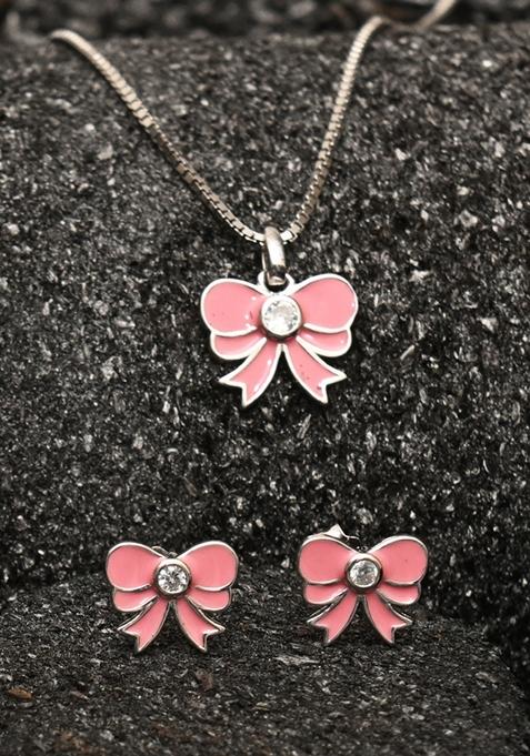 Peach 925 Pure Silver Butterfly Inspired Chain Pendant Set