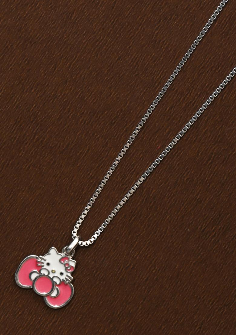 Peach 925 Pure Silver Hello Kitty Inspired Chain Pendant Set