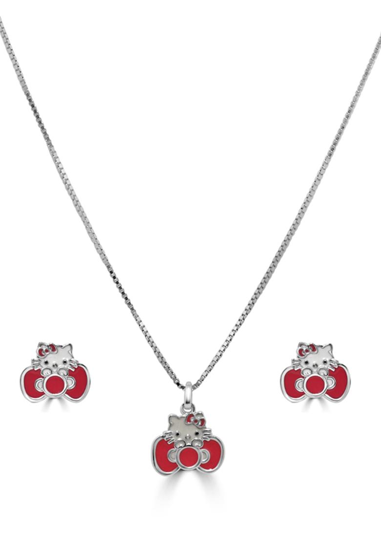 Peach 925 Pure Silver Hello Kitty Inspired Chain Pendant Set