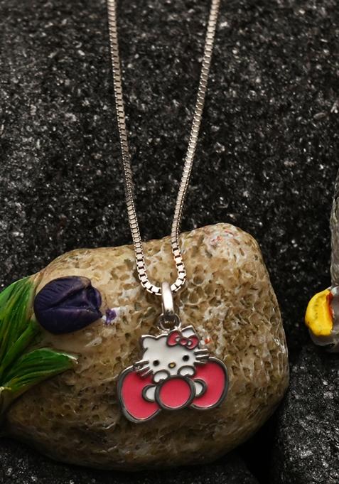 Peach 925 Pure Silver Hello Kitty Inspired Chain Pendant Set