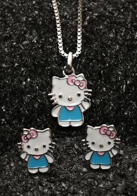 White 925 Pure Silver Hello Kitty Inspired Chain Pendant Set