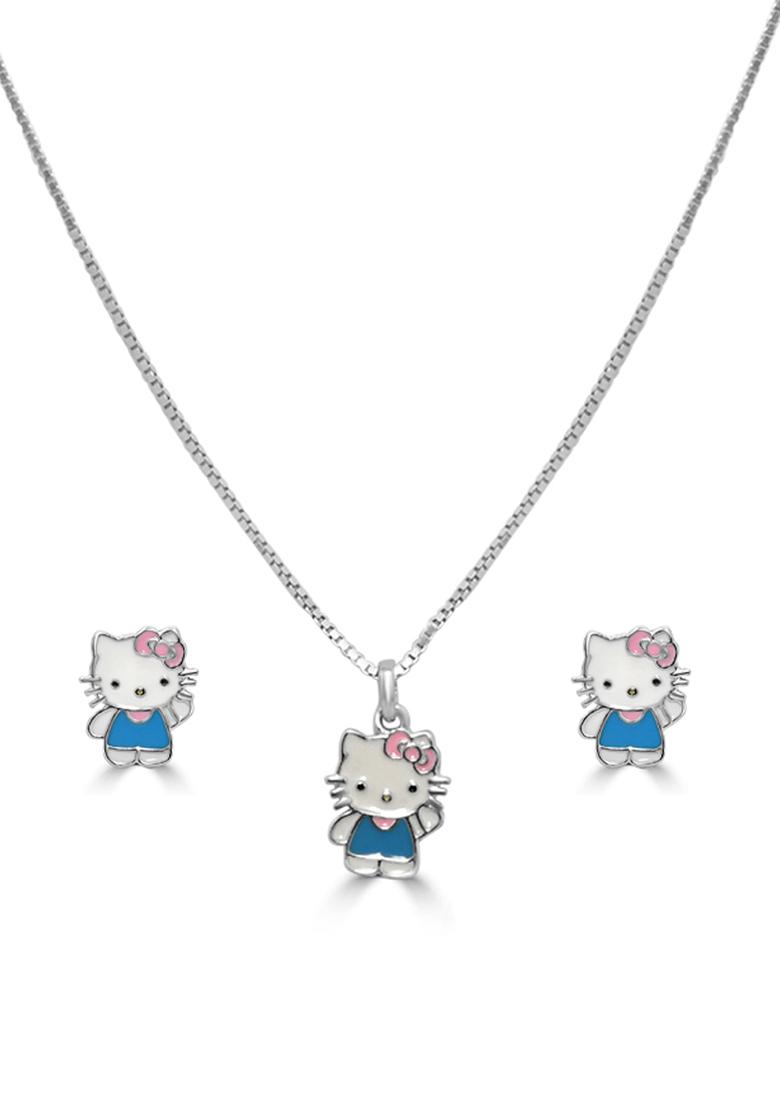 White 925 Pure Silver Hello Kitty Inspired Chain Pendant Set