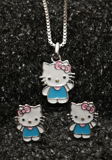 White 925 Pure Silver Hello Kitty Inspired Chain Pendant Set