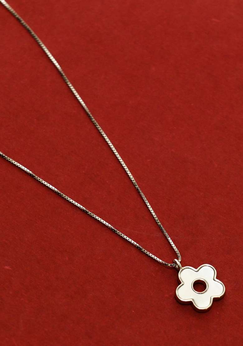 925 Pure Silver Floral Chain Pendant Set - Indya