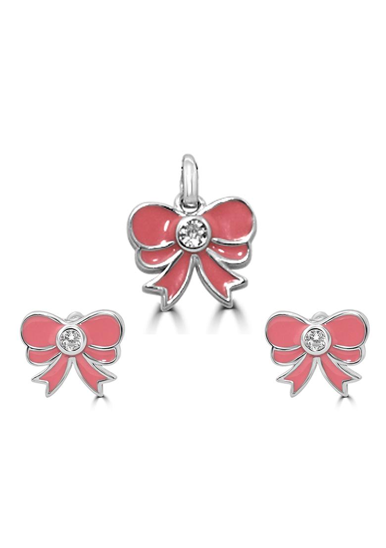 Peach 925 Pure Silver Butterfly Inspired Pendant Set
