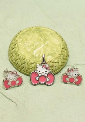 Peach 925 Pure Silver Hello Kitty Inspired Pendant Set