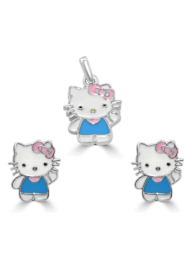 White 925 Pure Silver Hello Kitty Inspired Pendant Set