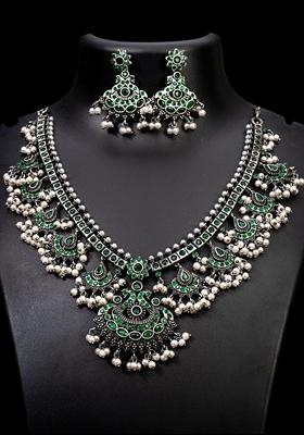 Green Silver Plating Jewellery Set