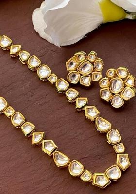 Golden And Cream Kundan Stone Work Alloy Necklace Set