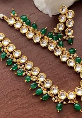 Green Kundan Stone Work Alloy Necklace Set